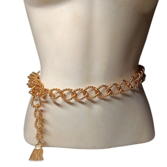 Nautical Gold Tone Rope Chain Belt with Tassel Adjustable Waist up to 36\